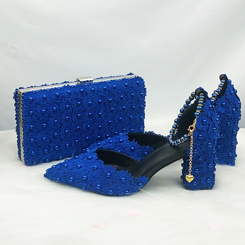 Women Bags For Party - BaoYa Fang blauw-witte kralenband parel bruidsschoenen